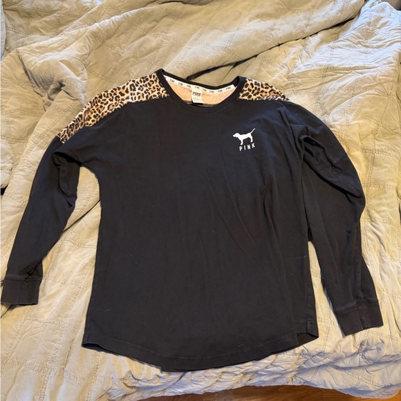 Victoria's Secret PINK Black Top with Leopard Accent - Picture 2 of 3